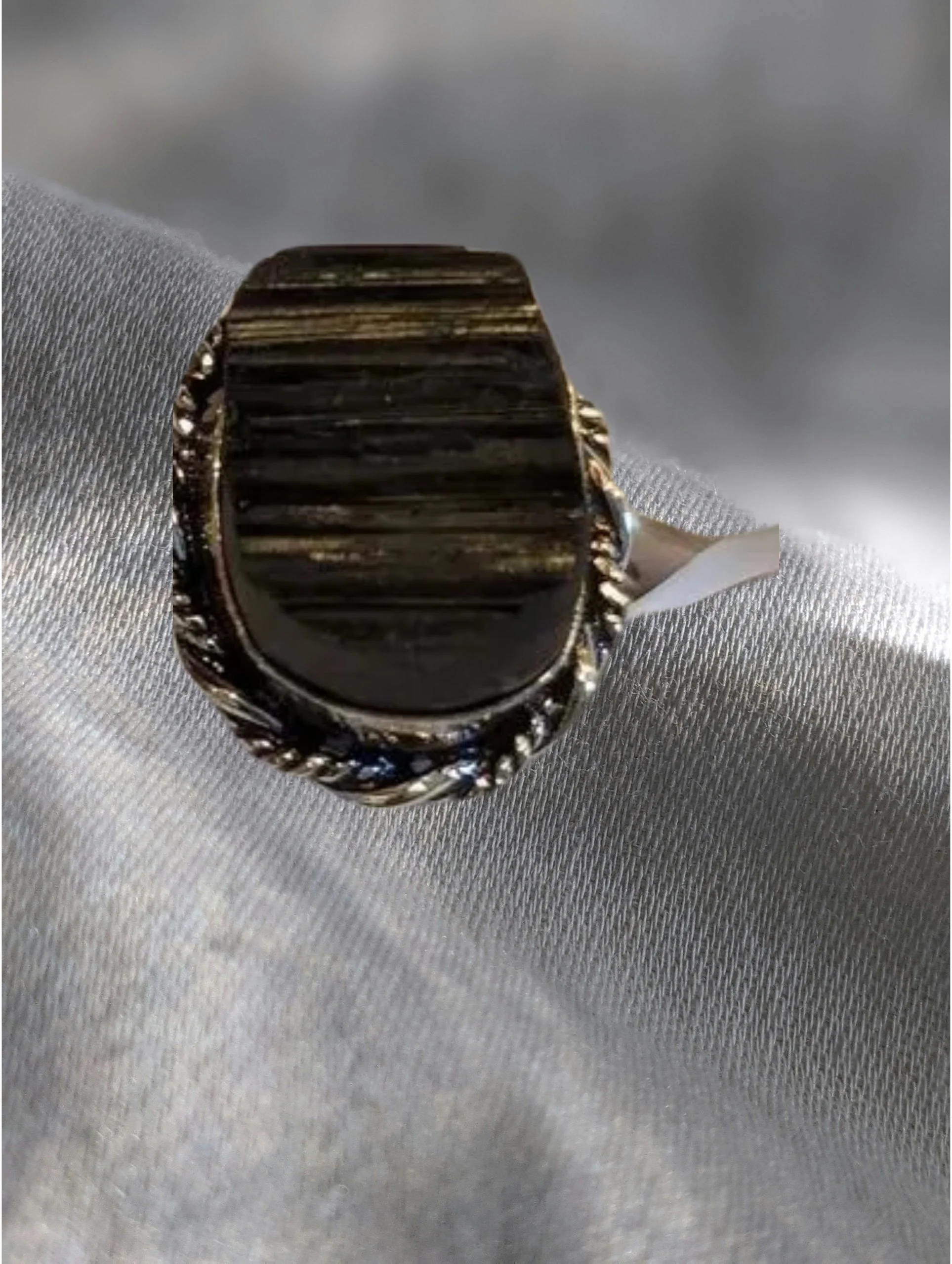 🛡️🌙 Raw Tourmaline Oval Sterling Silver Ring – Size 6.5  Protection • Grounding • Transmutation • Energetic Clarity 🌙🛡️