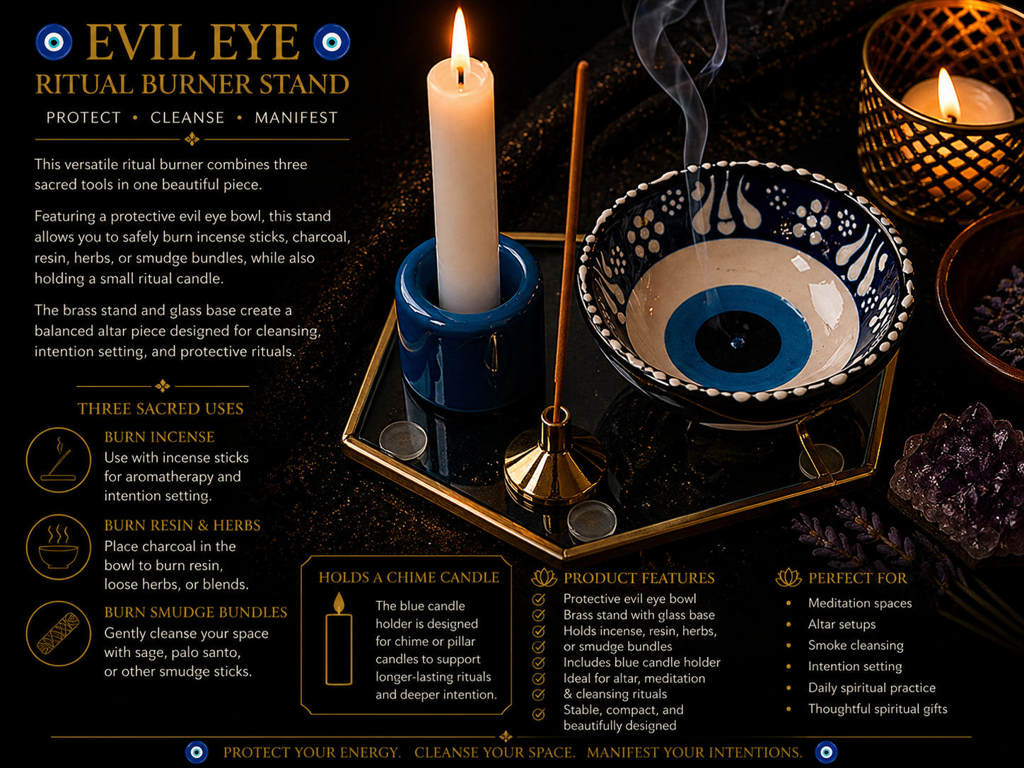 Evil  Eye Ritual Burner Stand – Incense, Candle & Smudge Holder