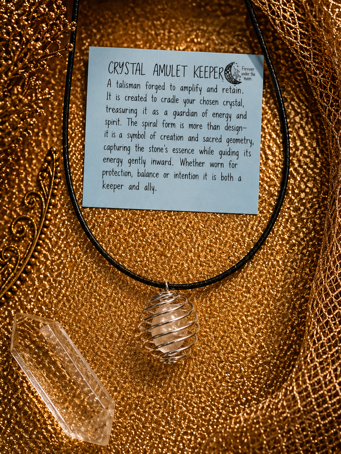 Spiral Crystal Cage Necklace – Interchangeable Amulet Keeper