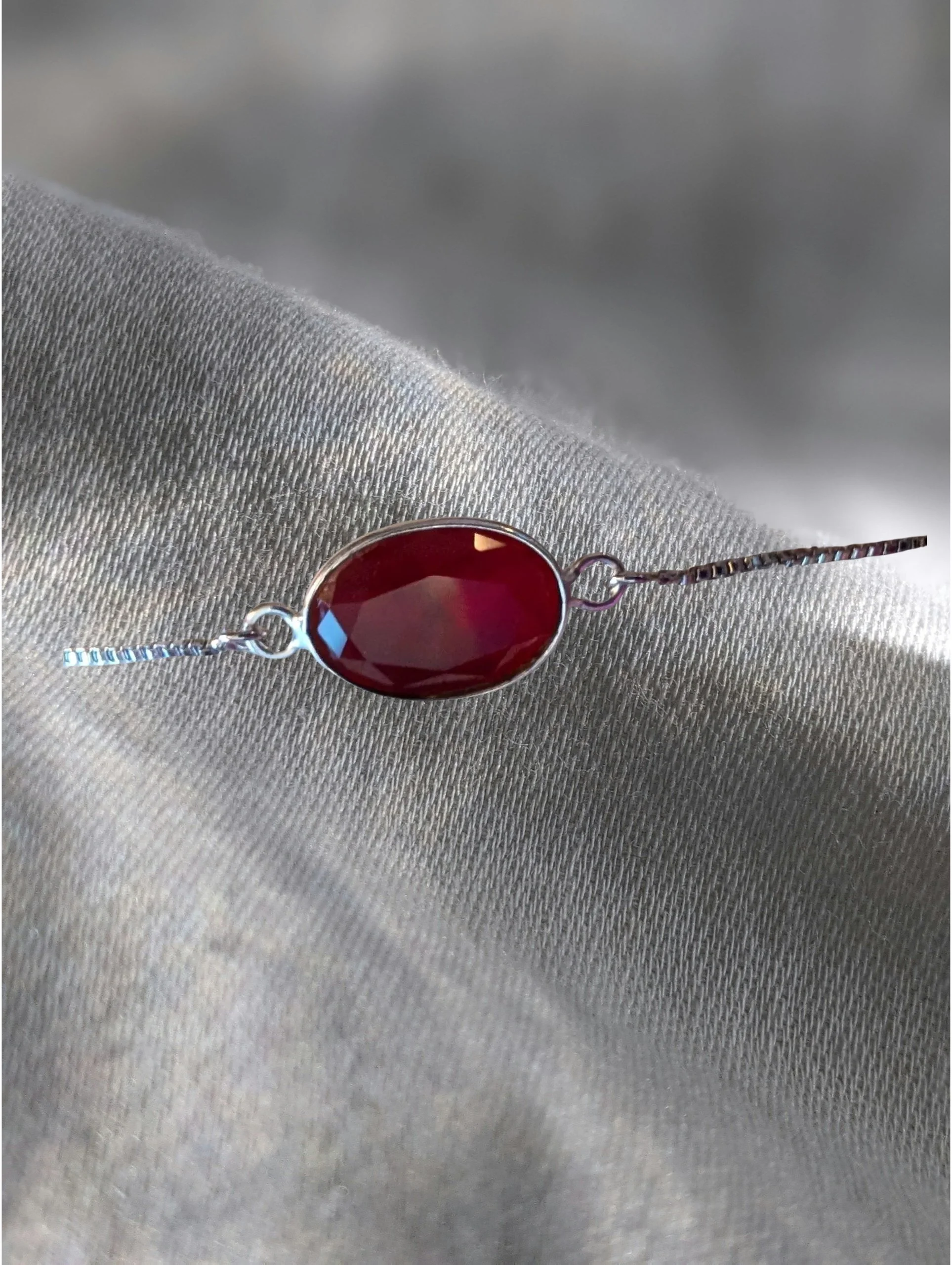 Ruby Sterling Slider Bracelet —  passion and vitality