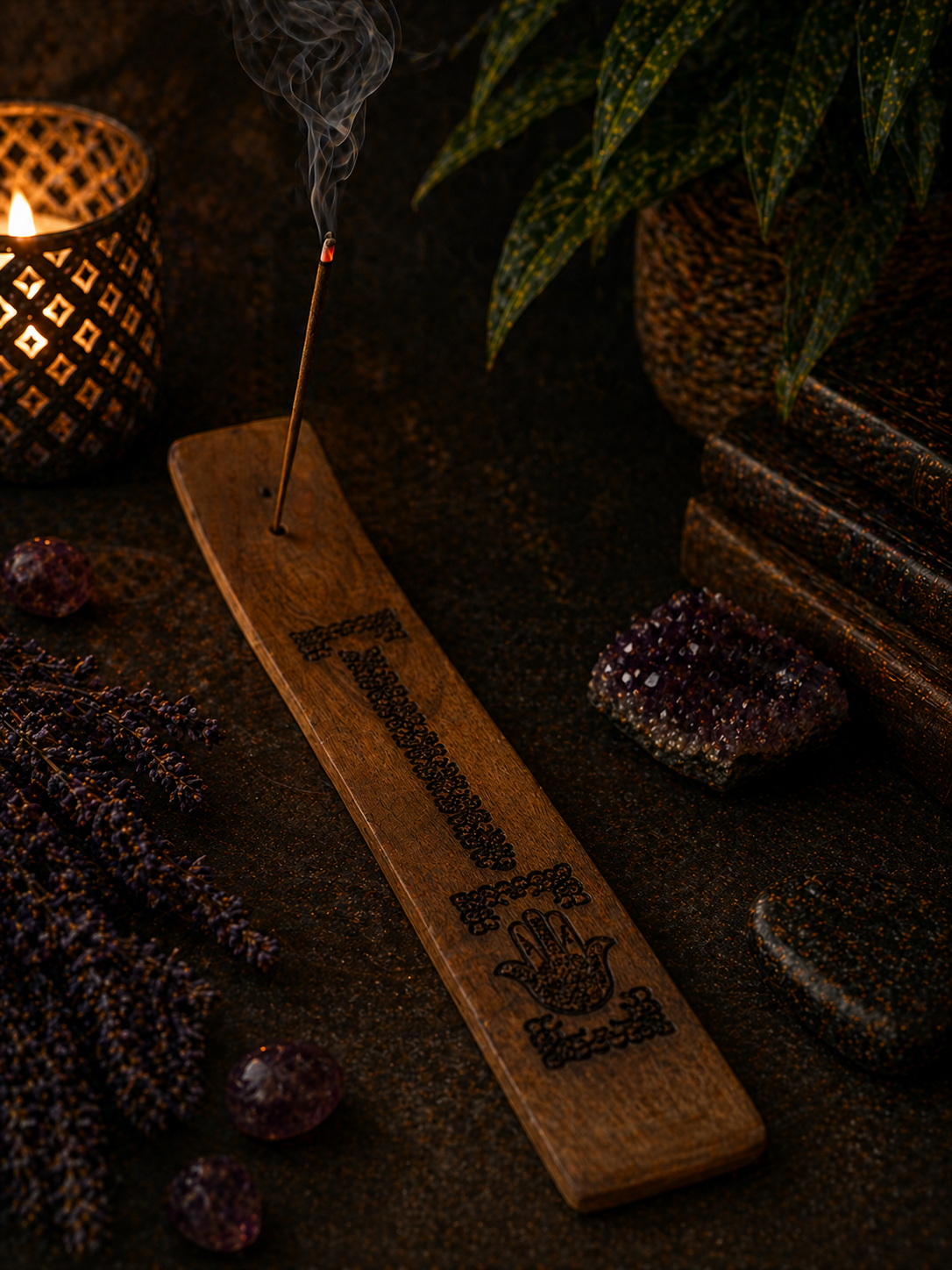 Hamsa Incense Burner – Wooden Protection & Altar Decor