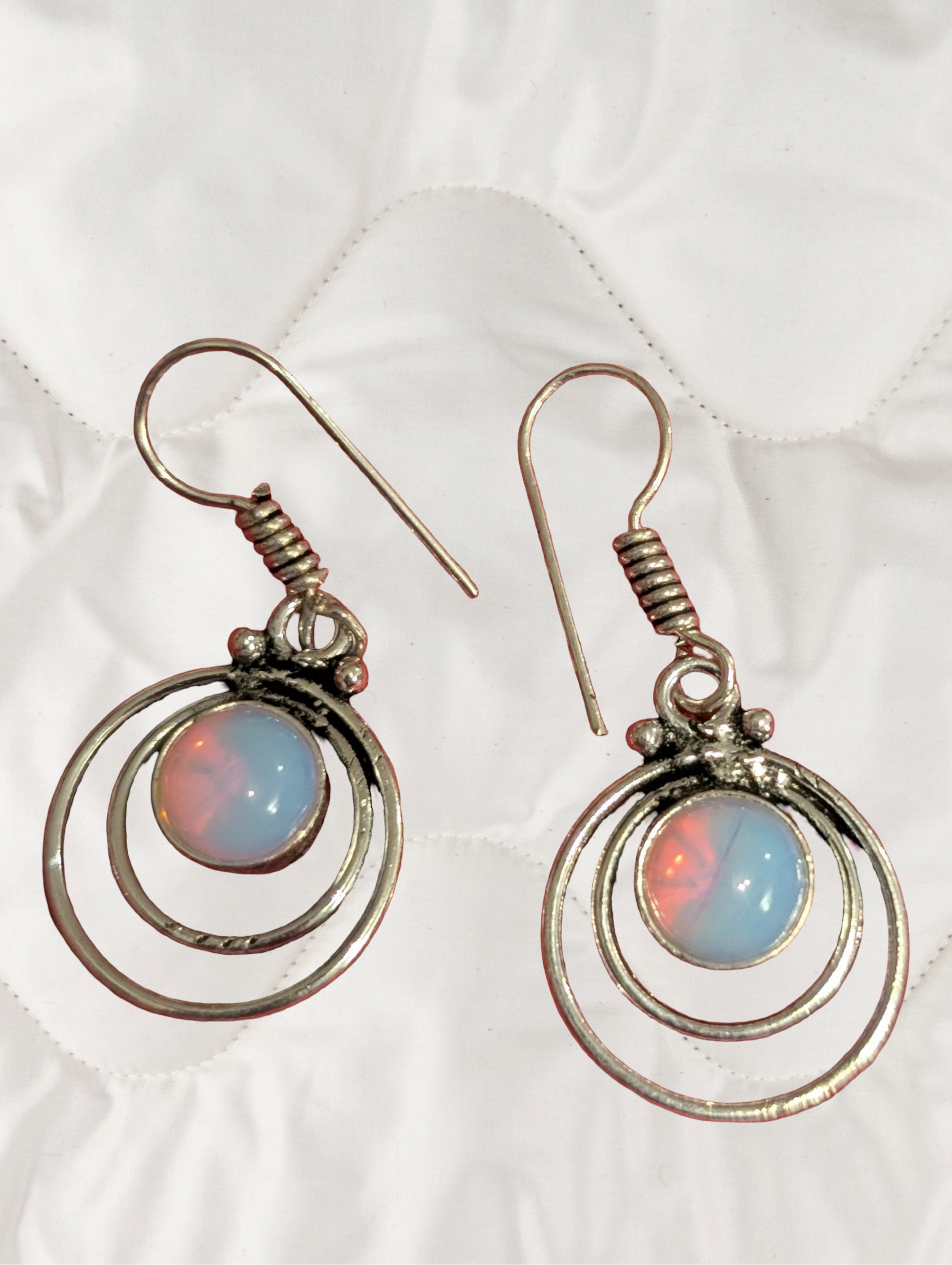 🌙✨ Opalite Spiral Orbit Sterling Silver Earrings ✨🌙