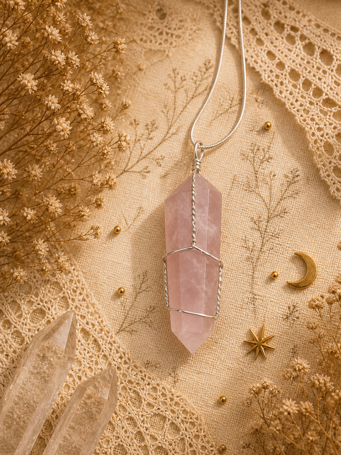 Rose Quartz Wire-Wrapped Point Pendant Necklace  ✨ Love • Harmony • Emotional Renewal