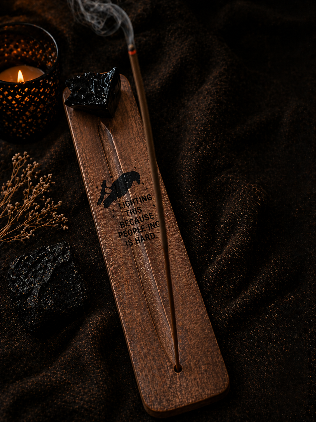Crow Obsidian Incense Holder – Wood Incense Burner