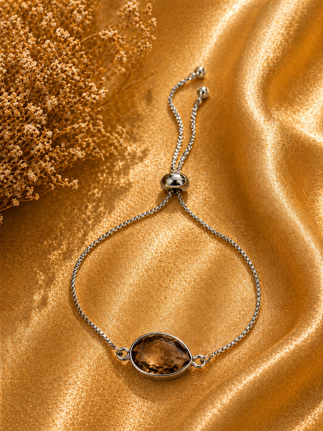 Smoky Quartz Marquise Slider Bracelet – Sterling Silver