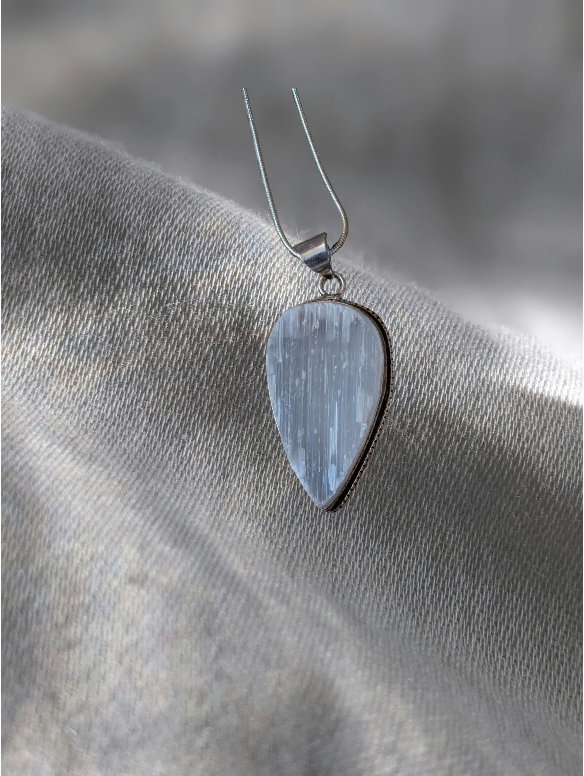 🌒 Sterling Silver Selenite Drop Pendant ✨
