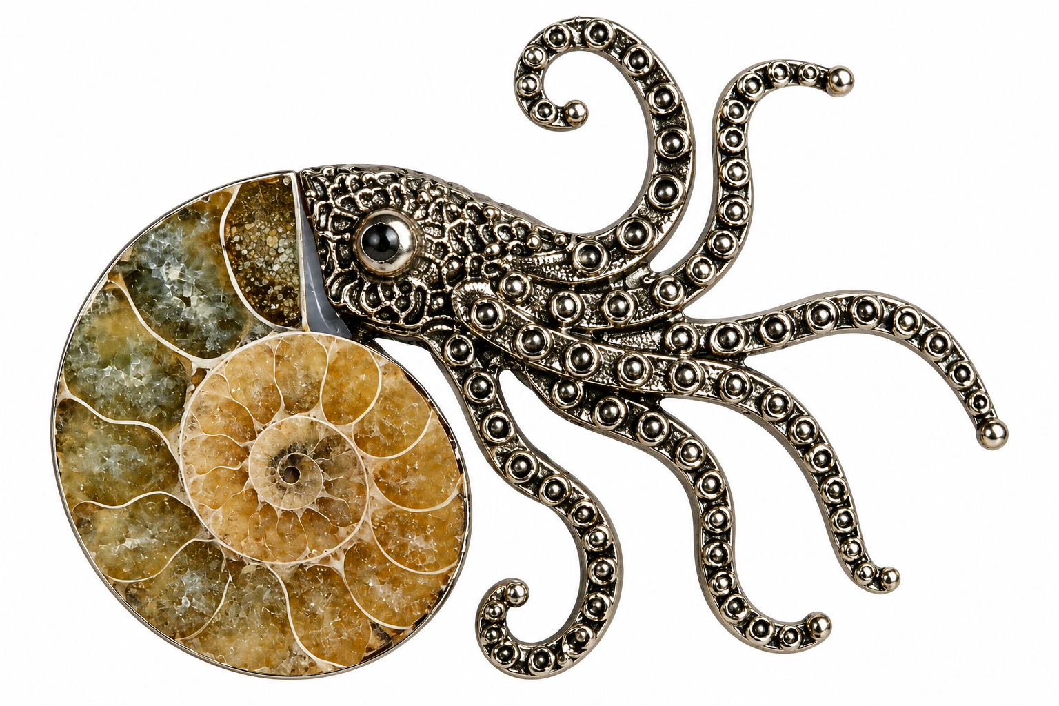 Octopus and Ammonite Fossil Brooch.png