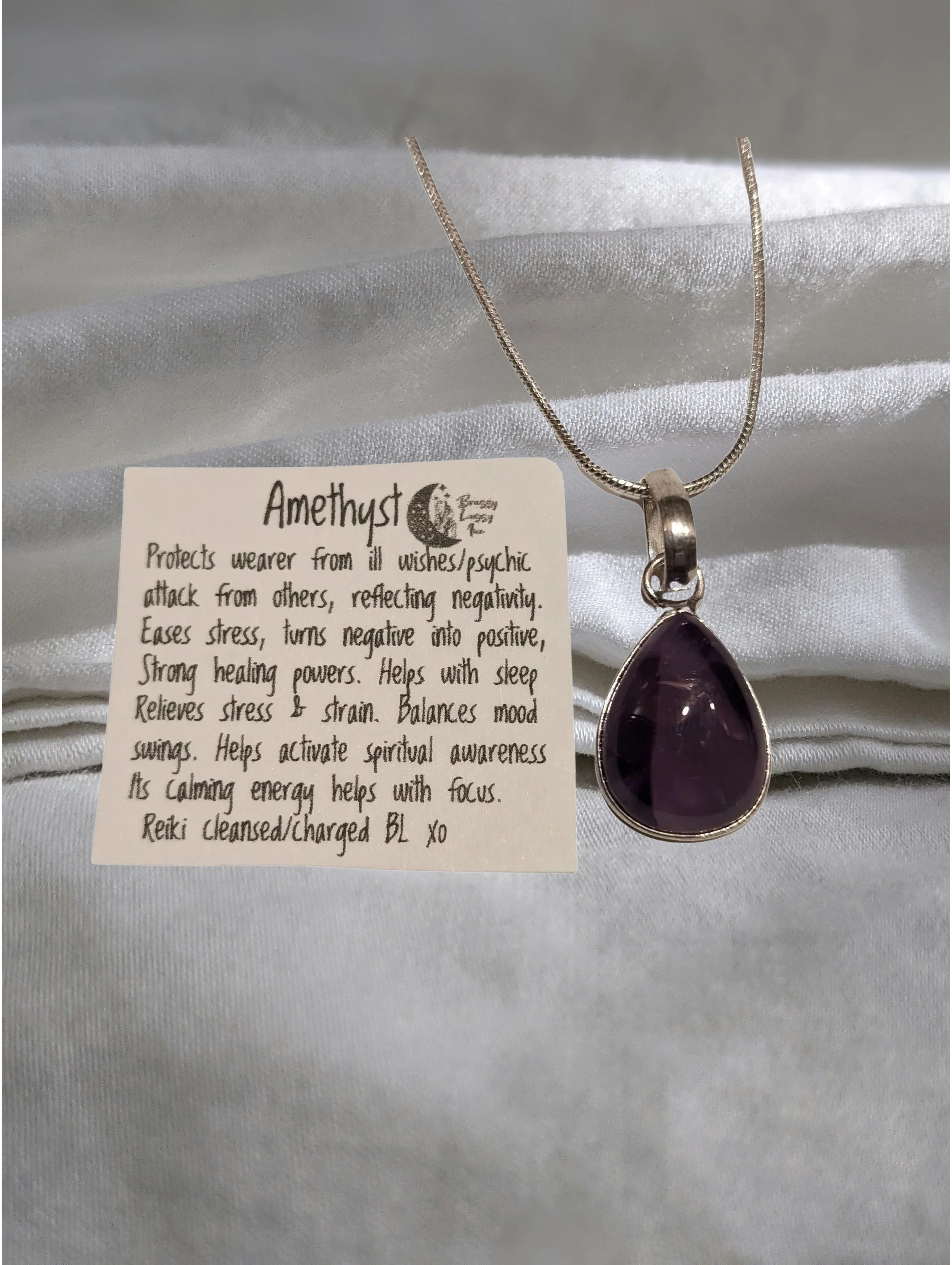 💜 Amethyst Teardrop Pendant (Sterling Silver Set)  ✨ Calm • Intuition • Gentle Protection