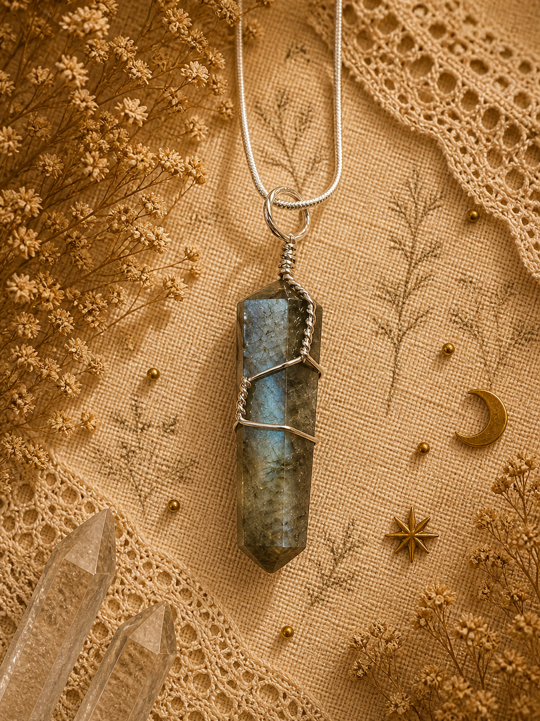 Labradorite Wire-Wrapped Point Pendant Necklace  -Strength • Transformation • Aura Protection