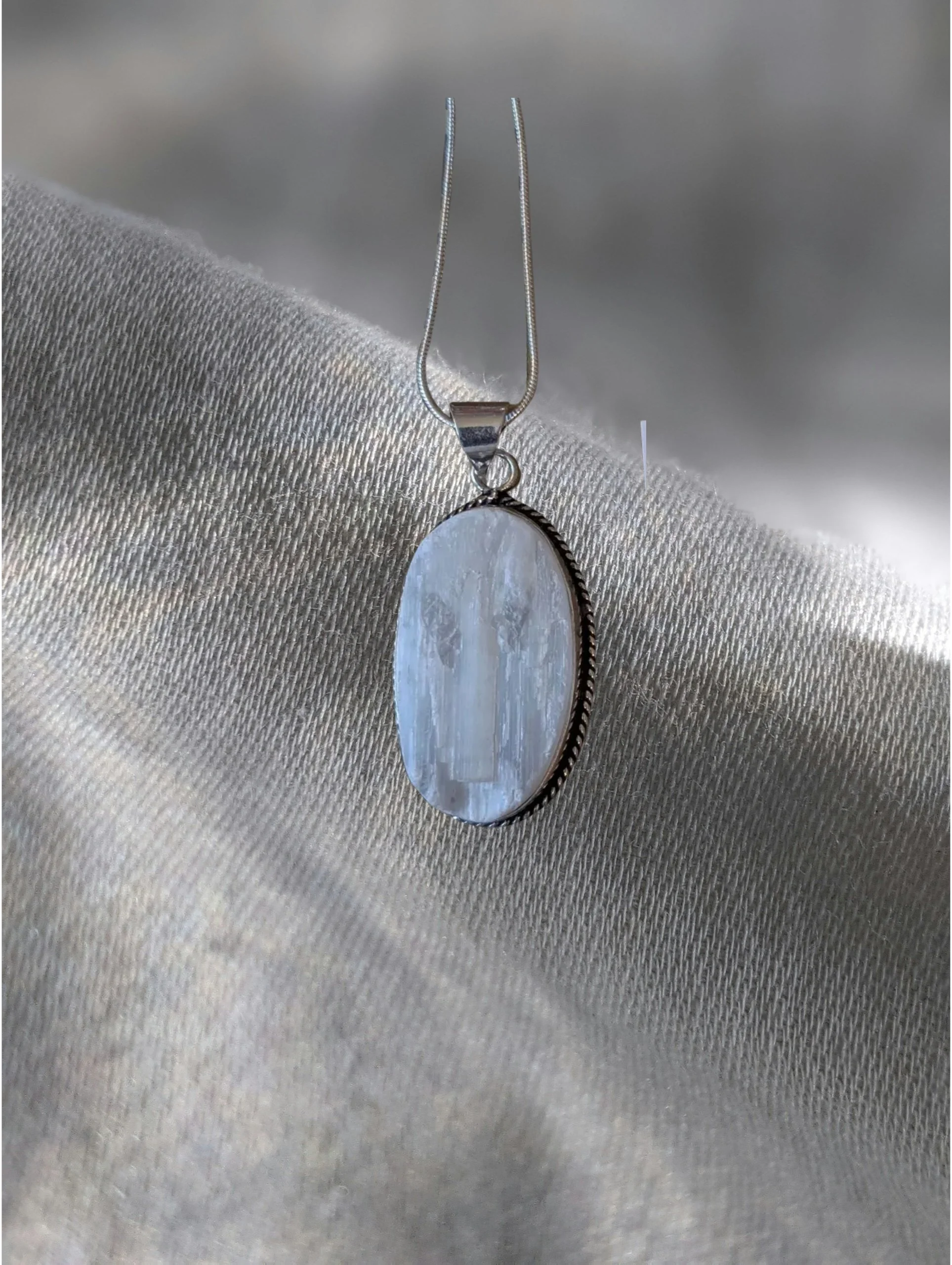 🌙 Sterling Silver Oval Selenite Pendant ✨