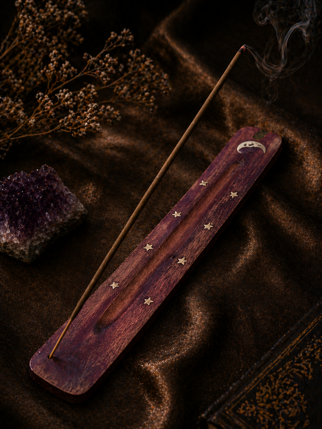 Wooden Moon Incense Holder – Celestial Altar Decor