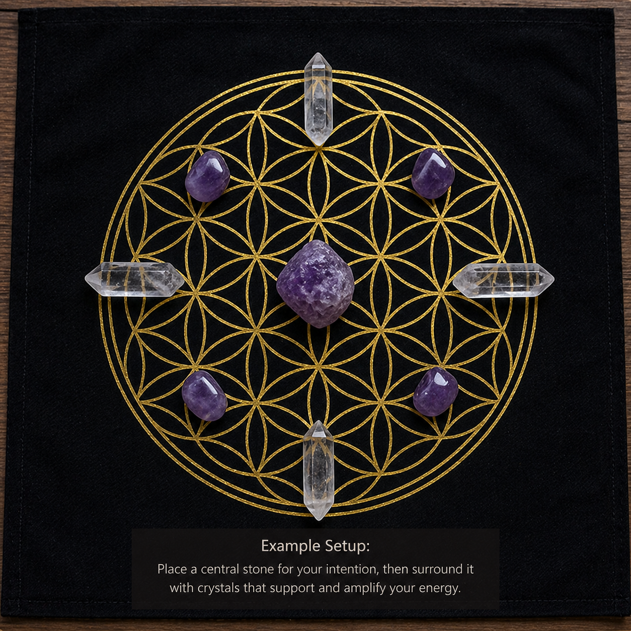 Flower of Life Crystal Grid Cloth – Black Cotton (12" x 12")