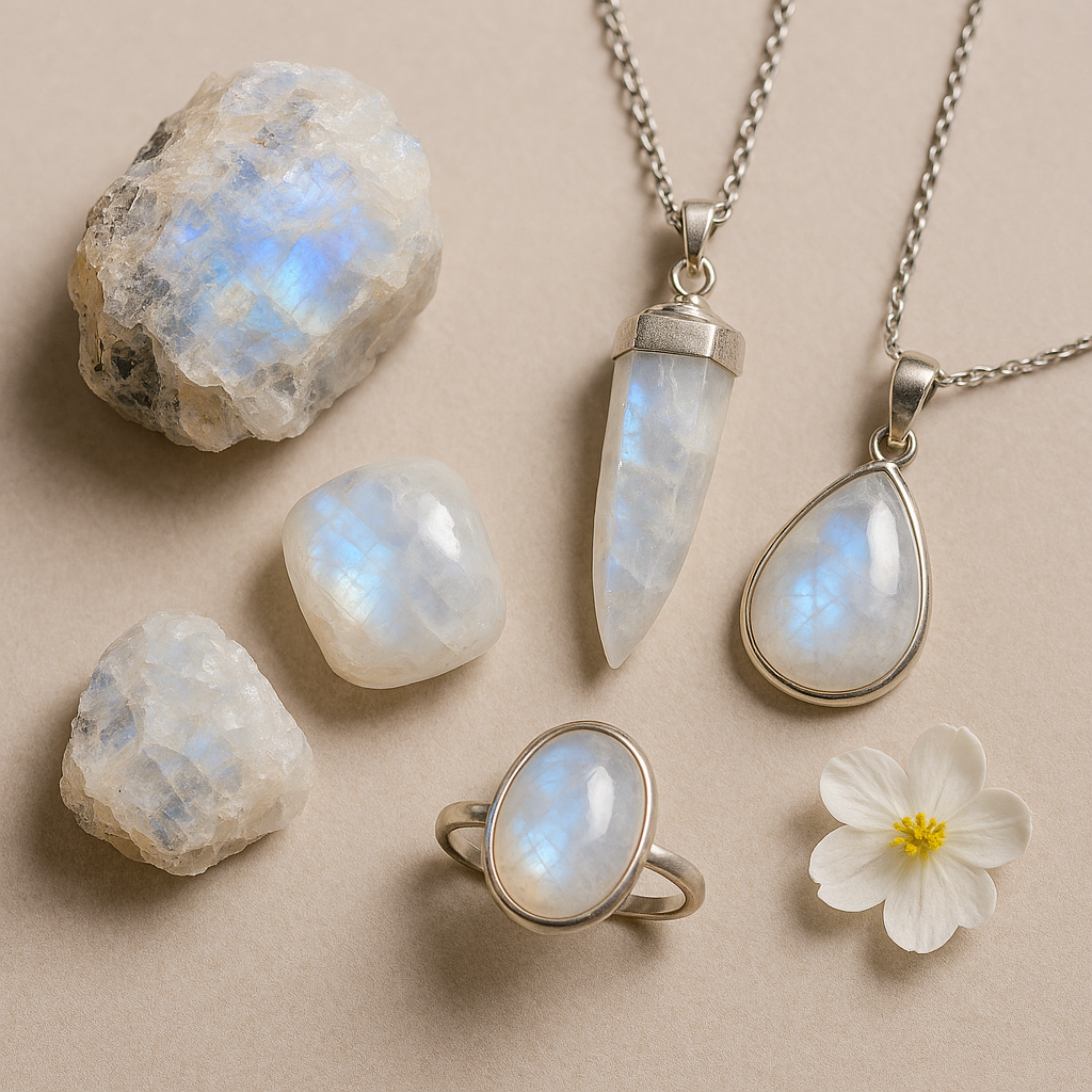 Moonstone
Intuition • Emotional Balance • New Beginnings -
Pendants, pendulums & crystals