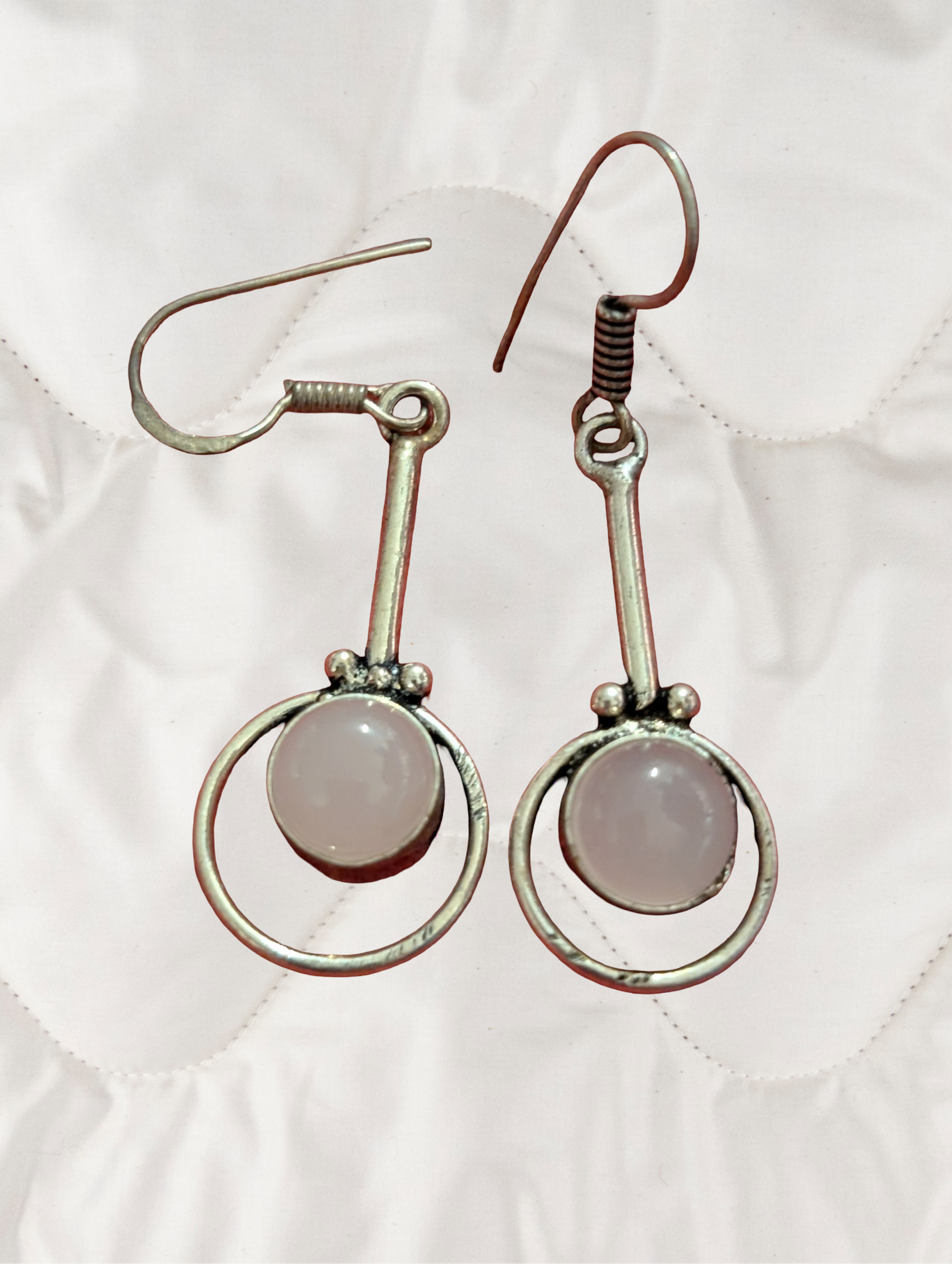 Rose Quartz Link Circle Silver Earrings 🌸