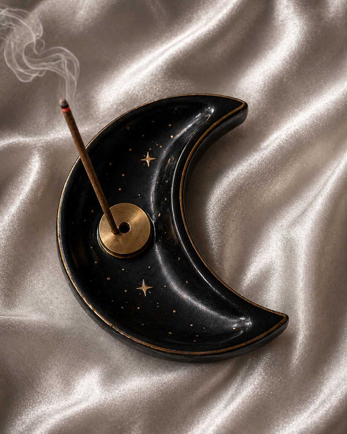 🖤 Crescent Moon Ceramic Incense Holder  Celestial Calm • Smoke Ritual • Crystal Rest