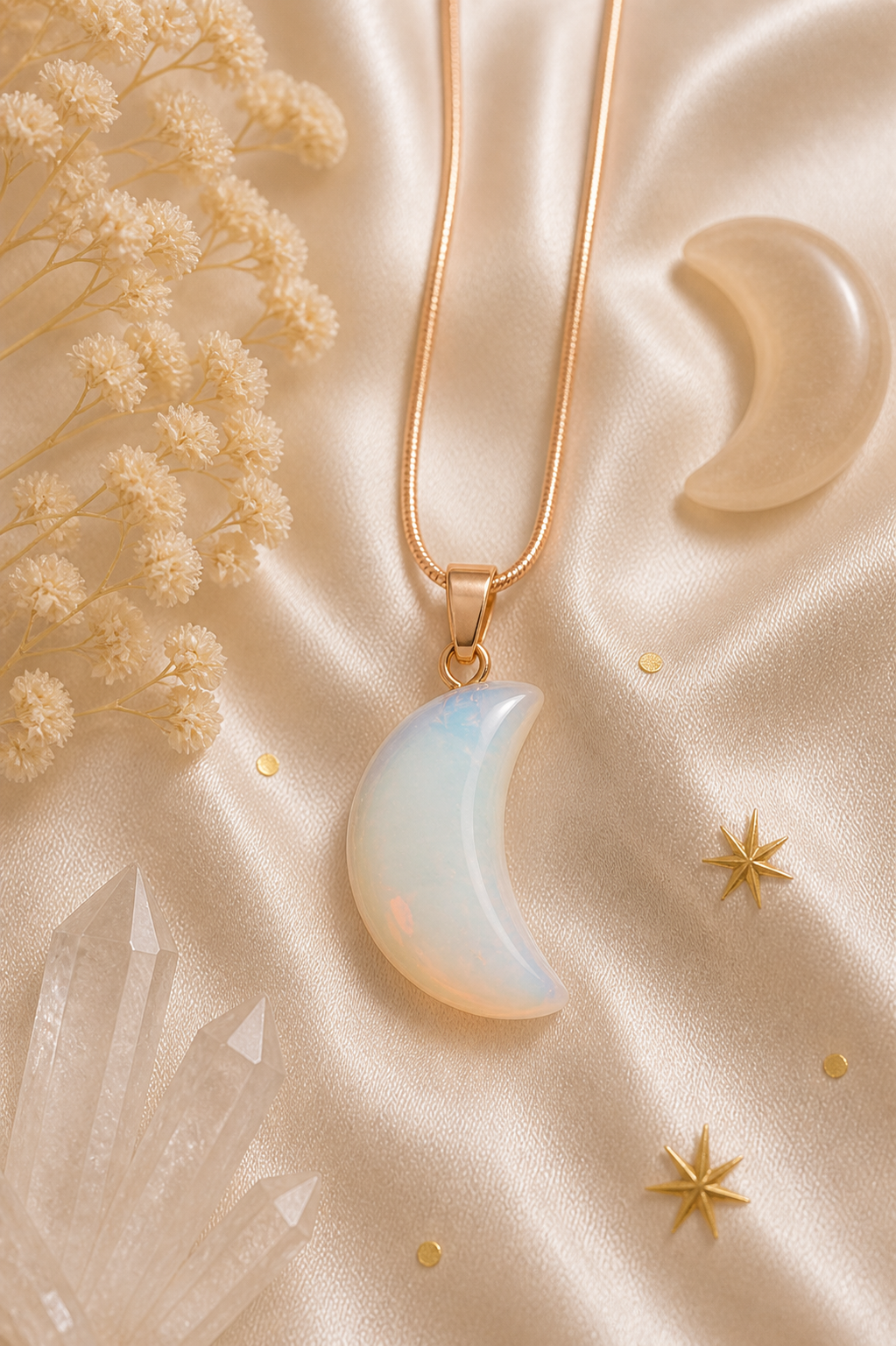 Opalite Crescent Moon Pendant Necklace  ✨ Calm • Confidence • Gentle Renewal