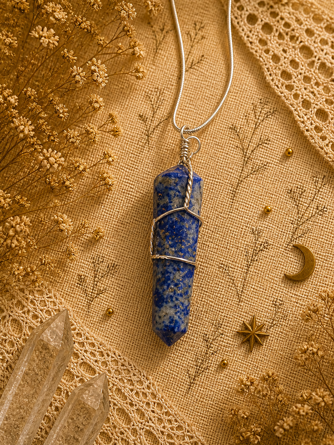 Lapis Lazuli Wire-Wrapped Point Pendant Necklace ✨ Awareness • Clarity • Self-Acceptance