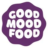Logo mit dem Text "Good Mood Food" in lila auf weißem Hintergrund.