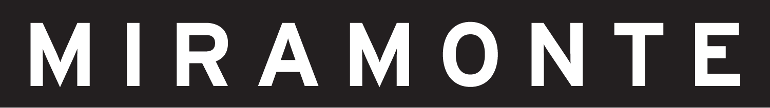 Schriftzug "MIRAMONTE" in weißer Farbe auf schwarzem Hintergrund.