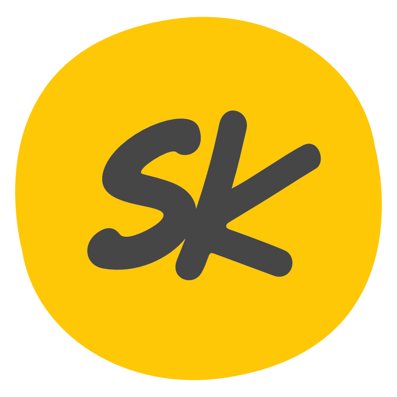 Ein gelber Kreis mit den schwarzen Buchstaben „sk“ in der Mitte.