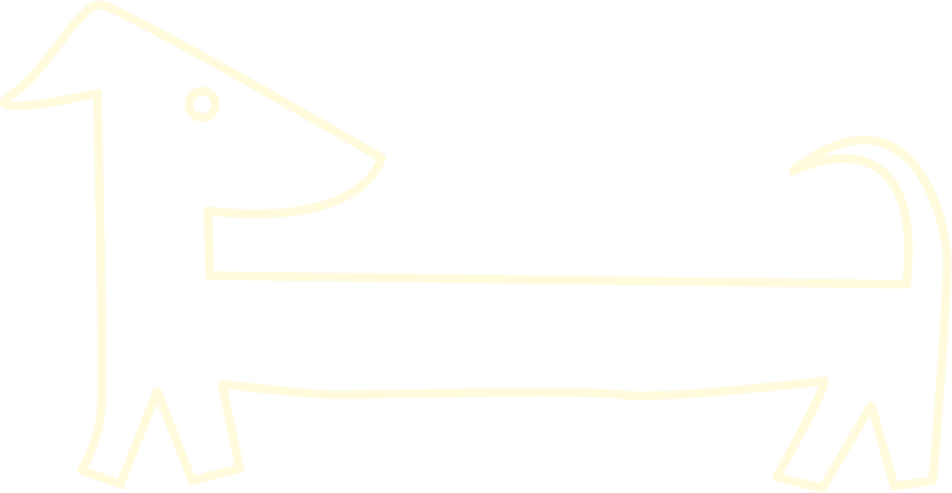 Ein einfaches, minimalistisches Linienbild eines Hundes auf schwarzem Hintergrund.