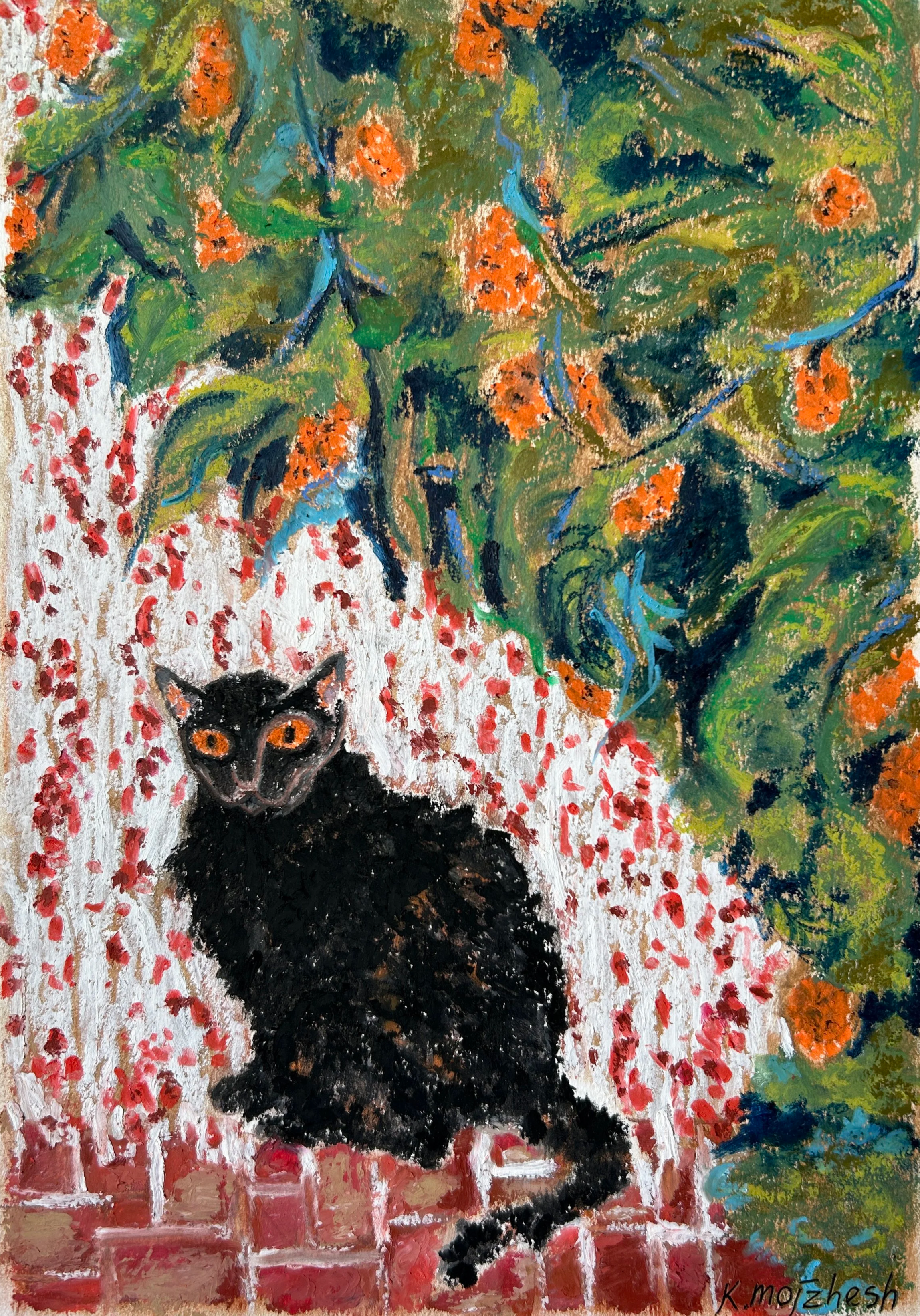  
   CAT WITH ORANGES 
   2025 
   Oil pastel on paper 
   29.7 × 21 cm | 11.7 × 8.3 in 
  
 
