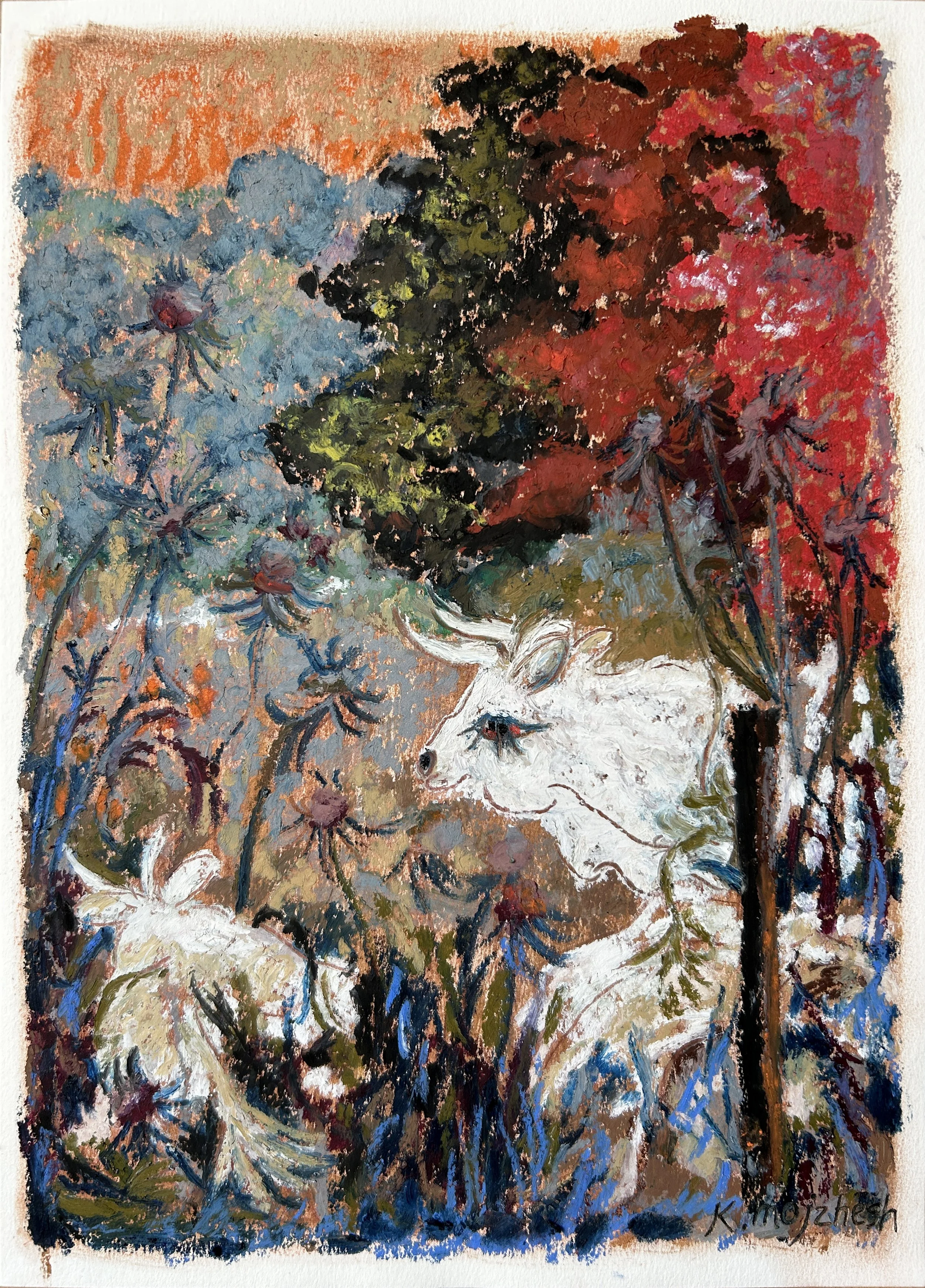 Evening in the Barnyard oil pastel painting by Keila Moizhesh