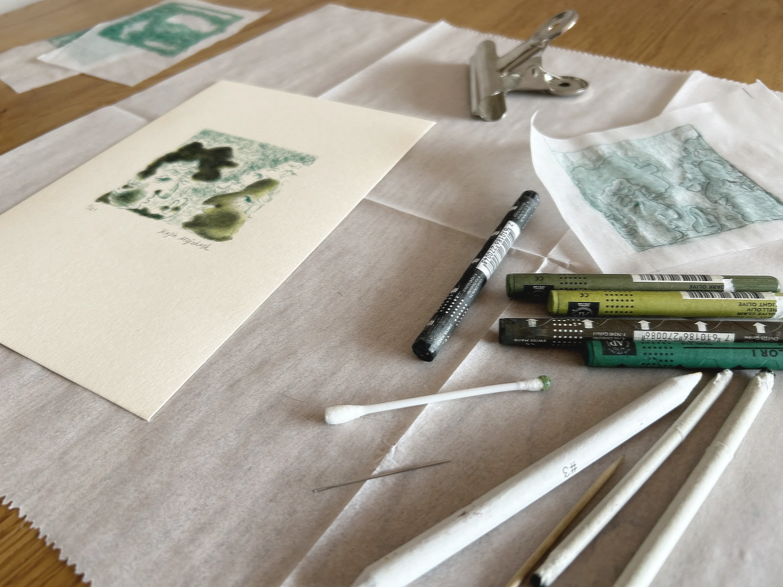 Shtetle VI monotype series moments and process by Keila Moizhesh