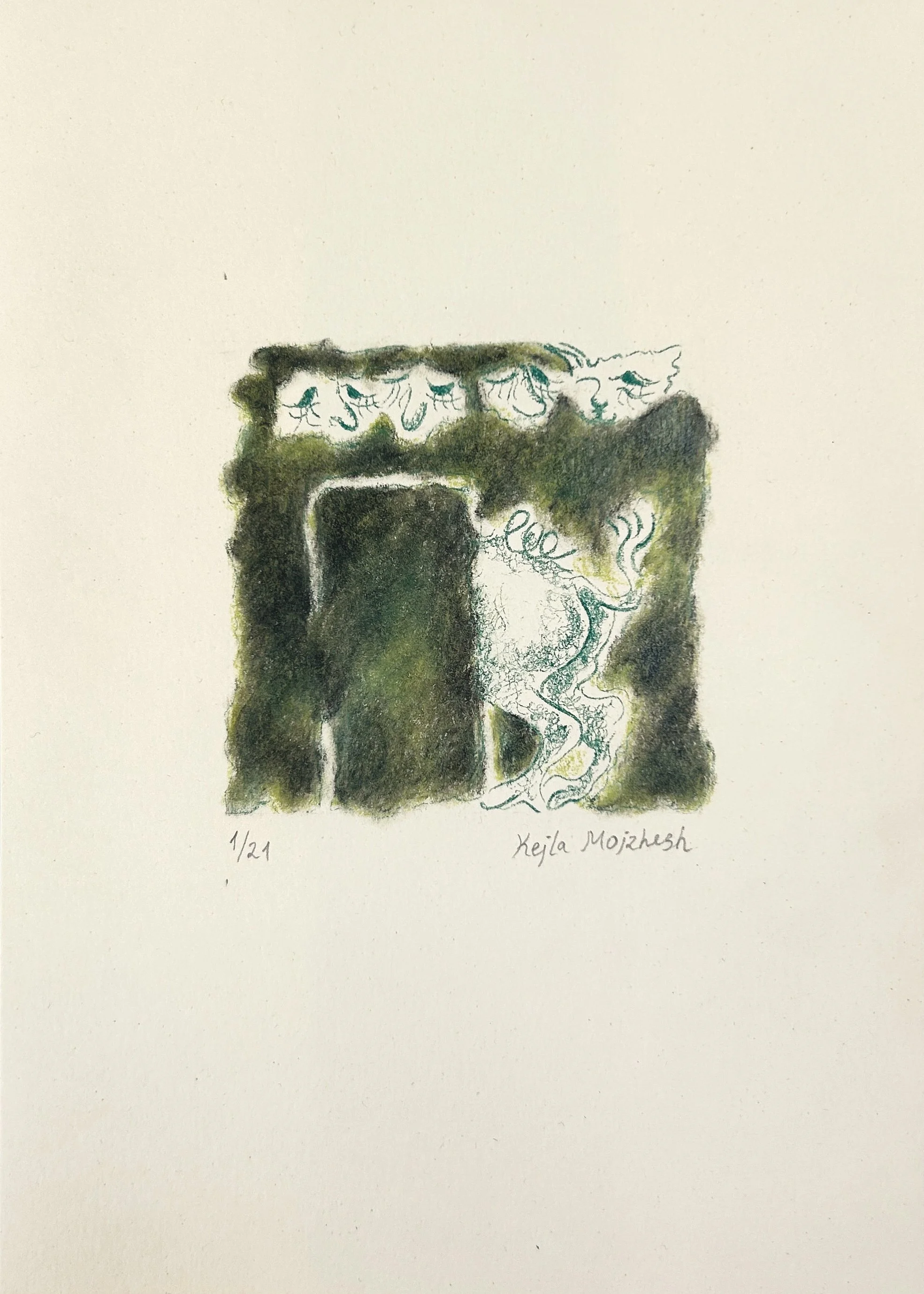  
 SHTETLE VI.2 
 2025 
 Monotype 
 Wax pastel on paper 
 21 × 14.8 cm  |  8.3 × 5.8 in 
 Edition 
 	