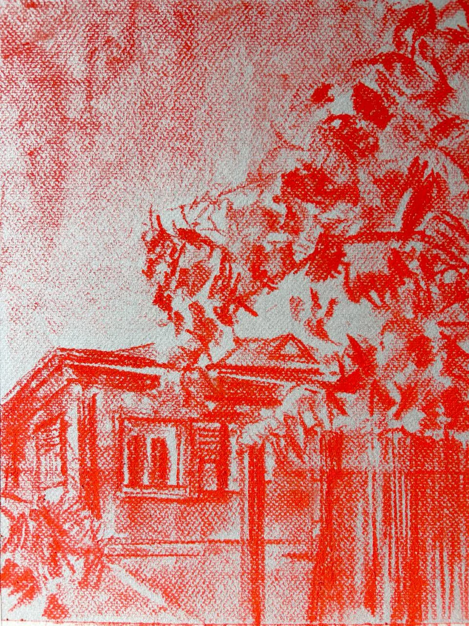 Copper House soft pastel drawing by Keila Moizhesh in progress