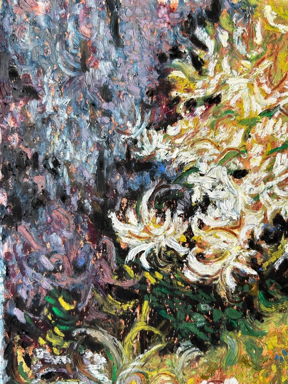 Detail of Caregiver oil pastel painting by Keila Moizhesh