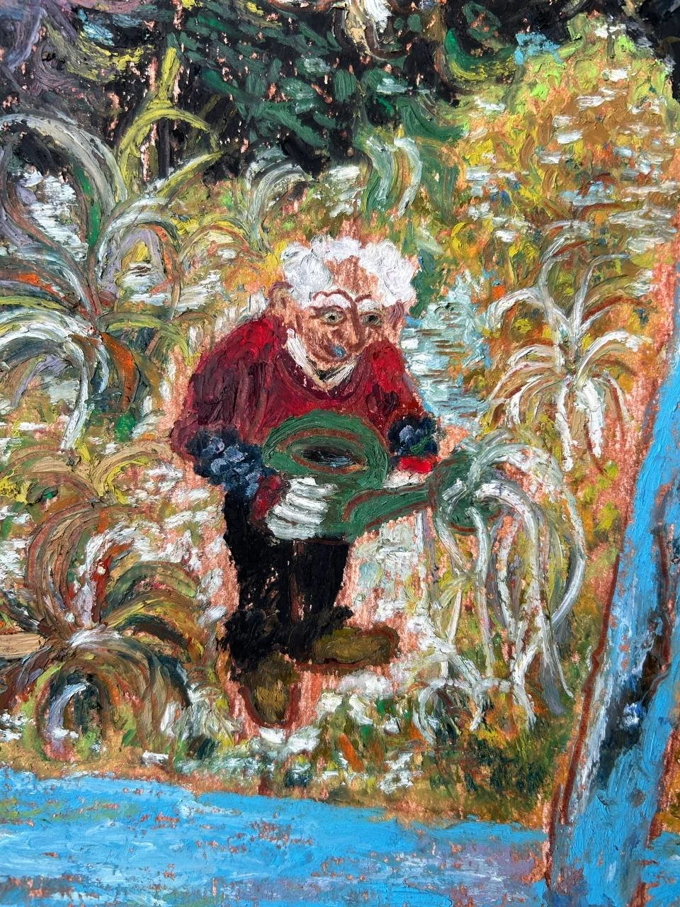 Detail of Caregiver oil pastel painting by Keila Moizhesh