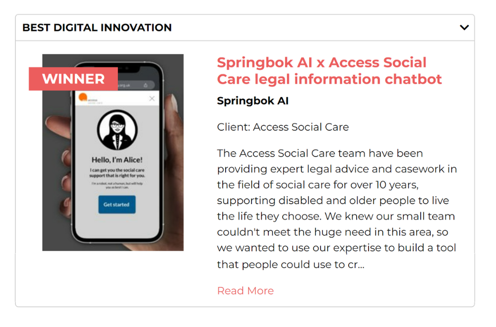 Winners of “Best Digital Innovation” at the Third Sector Business Charity Awards