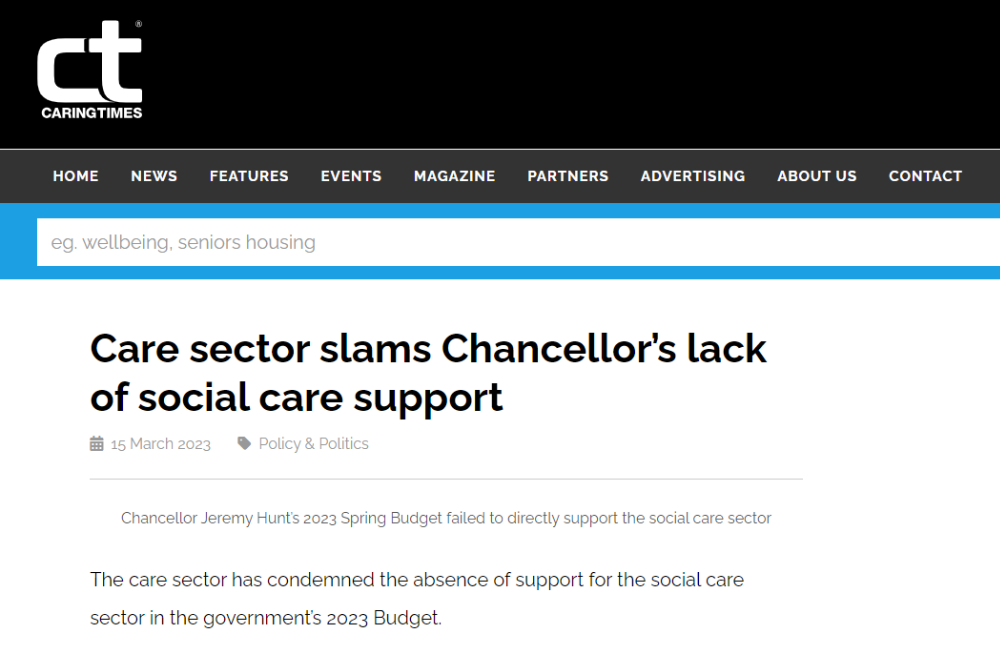 Care Sector Slams Chancellor’s Lack of Social Care Support