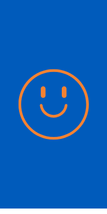 Blue background with an orange smiley face.
