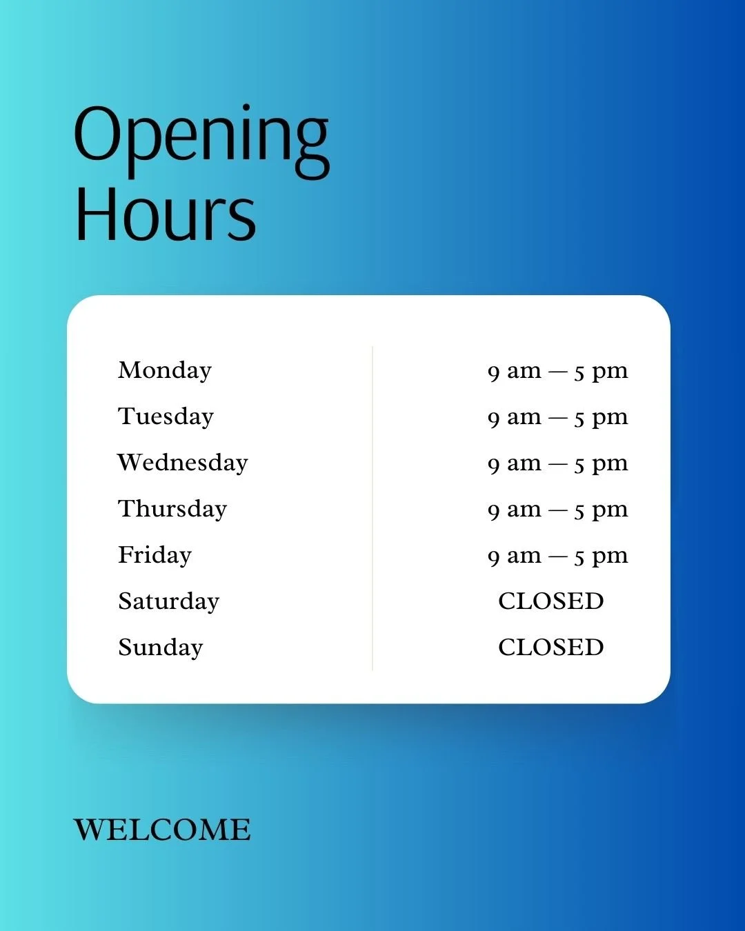 Hours: Mon–Fri 9 AM–5 PM; Sat–Sun closed — convenient clinic hours for appointments at Canadian Foot Clinic & Orthotic Centre, registered chiropodist in St. Catharines, Ontario; expert foot care & custom orthotics