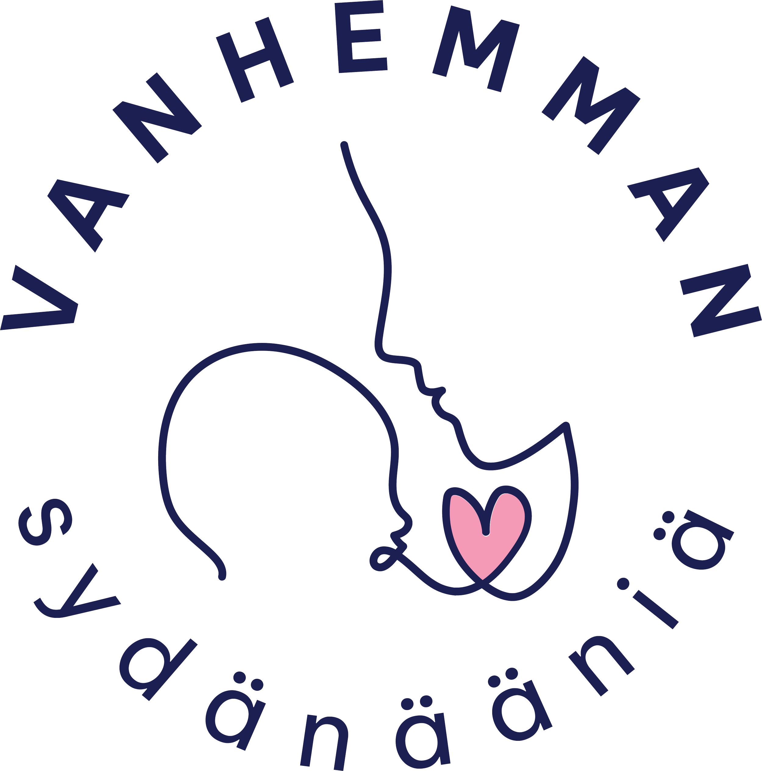 Piirretty logo, jossa kaksi ihmistä nuppunsa lähestyvät, ja heillä on sydän.