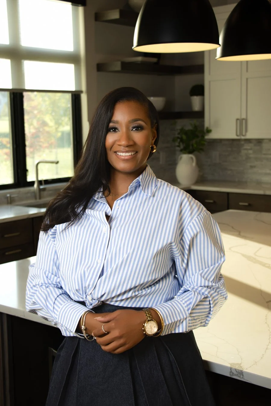 Headshot for indianapolis realtor with with natural lighting and on set location photoshoot