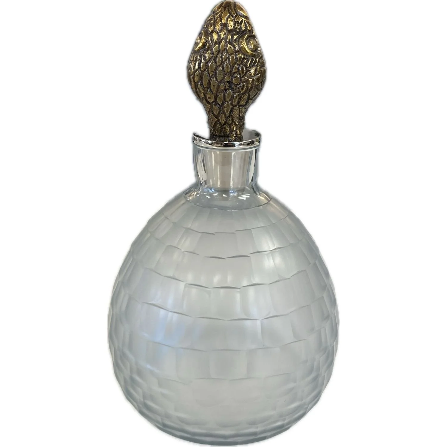 ELEGANT FROSTED GLASS DECANTER WITH BRASS SNAKE STOPPER
