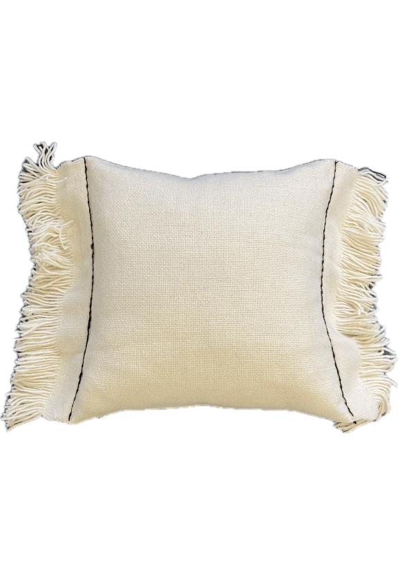 Bridget Beari Designs - White Fringed Pillow with Black Stitching