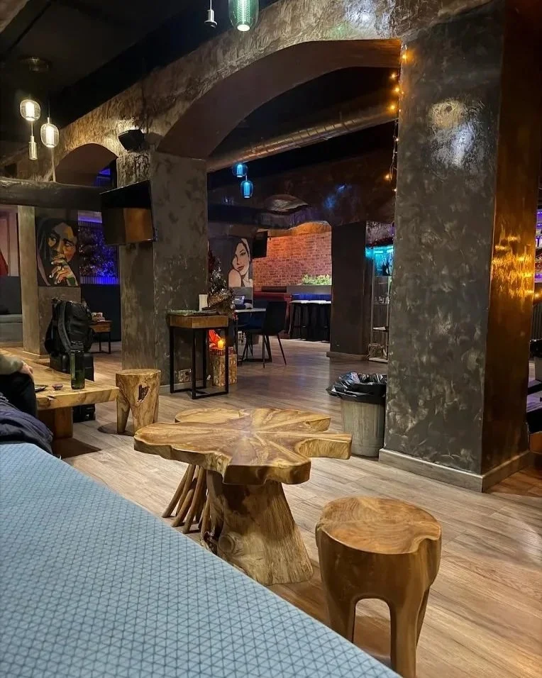 Lounge area inside a members-only cannabis social club in Madrid