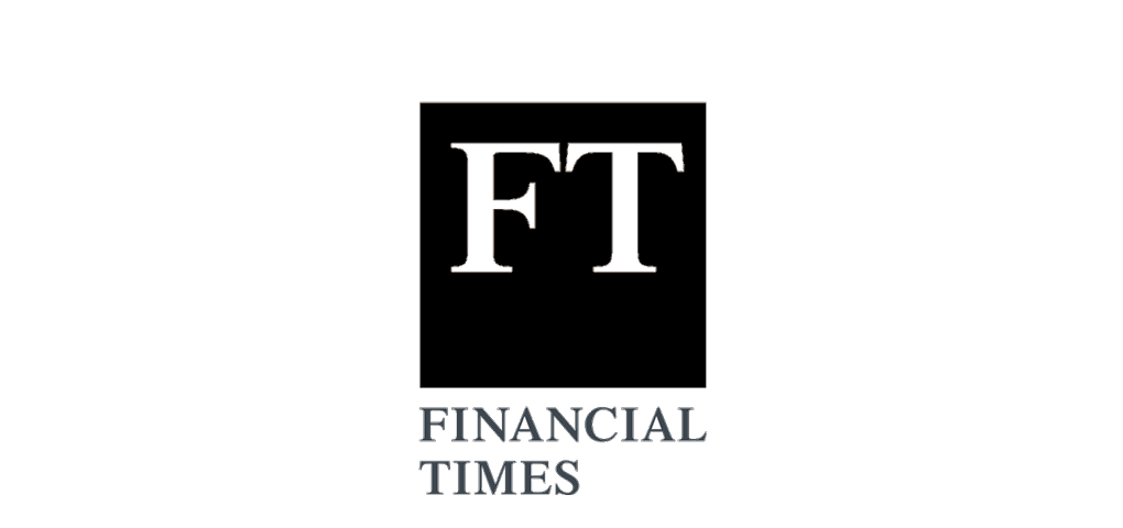 Logo of Financial Times with black background, large initials 'FT' in thin font, and 'FINANCIAL TIMES' written below in capital letters.