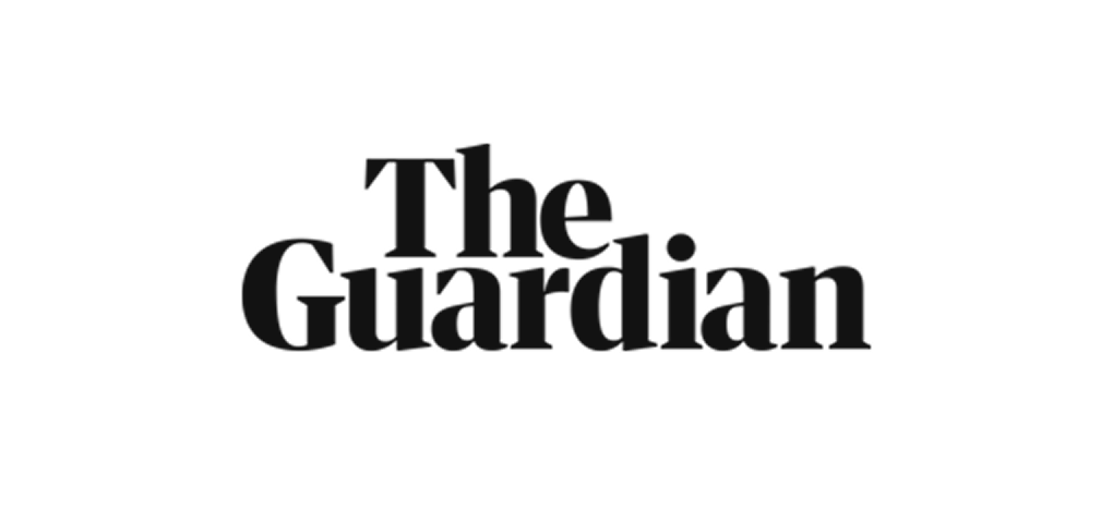 Black and white logo of The Guardian with stylized text.