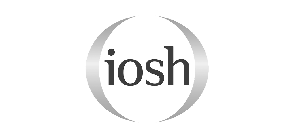 The iOSH logo in black and gray, featuring the word 'iosh' inside a black circle with gray crescent shapes on either side.