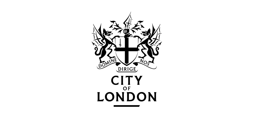 Outline of the official logo of the City of London, featuring a dragon and a cross.