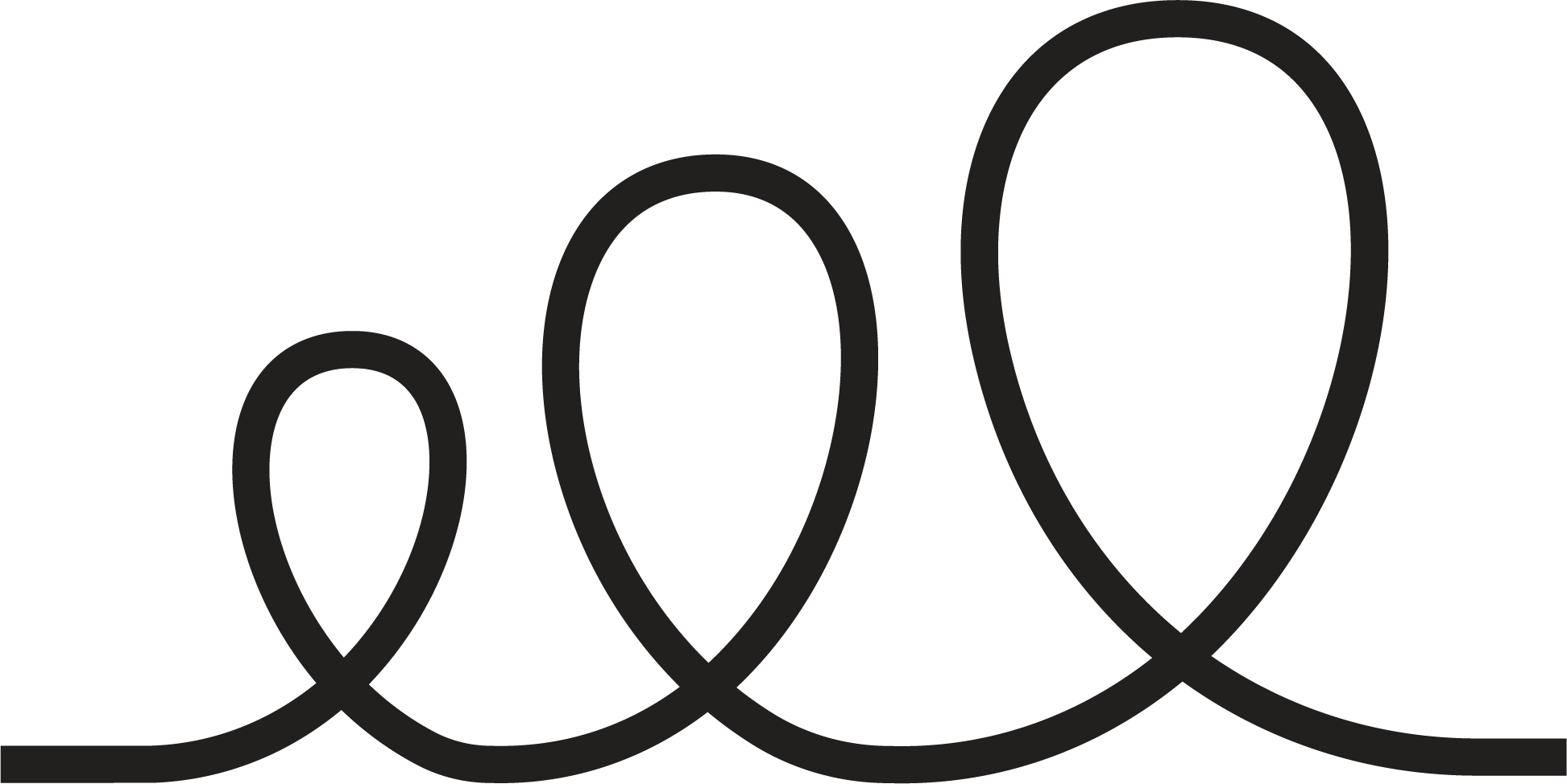 Black swirly design showing a loop-the-loop getting gradually bigger in size with each loop to the right. 