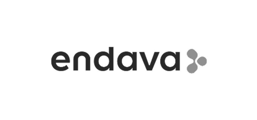 Endava logo in black with gray dot accents