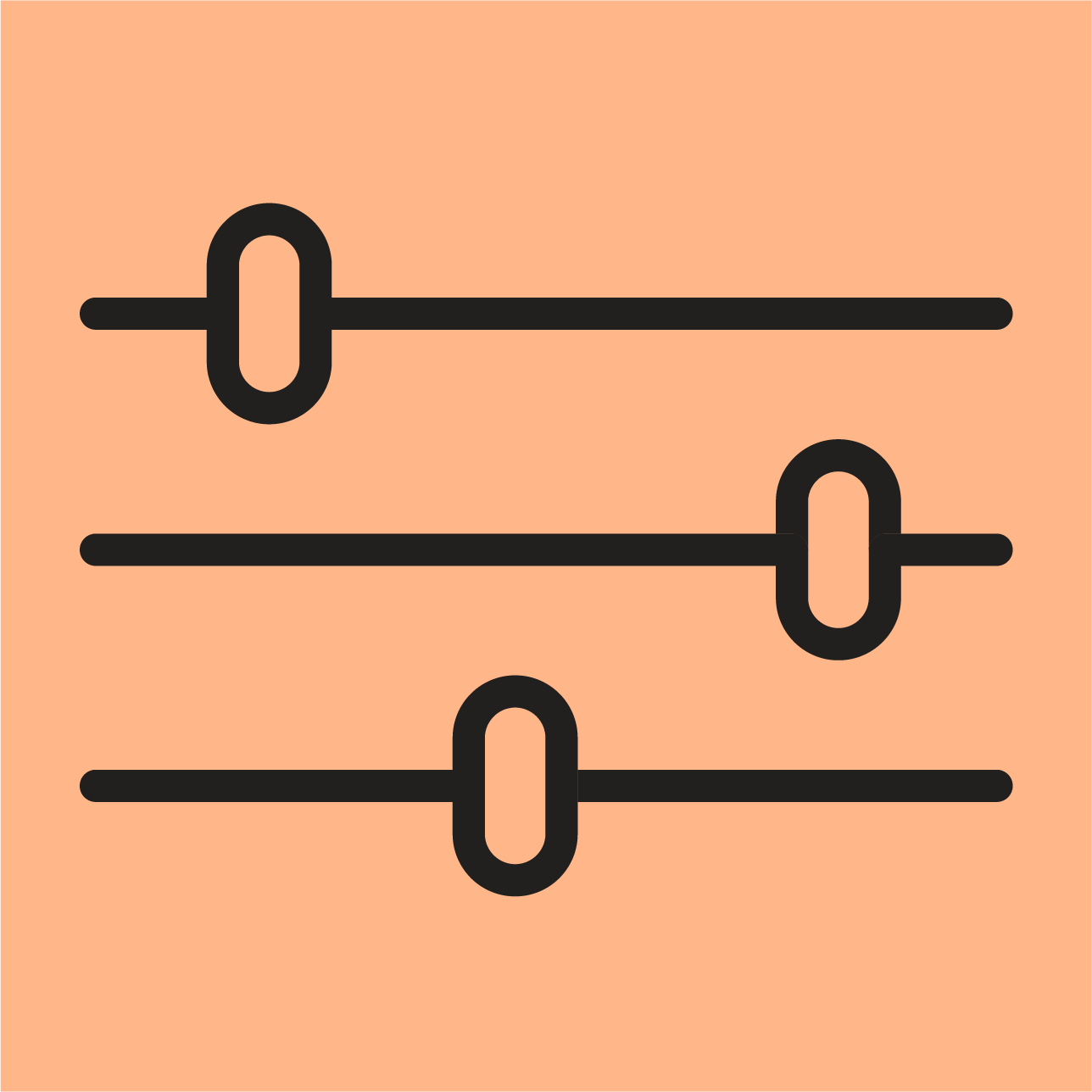 Graphic of three horizontal sliders with knobs on a peach background.
