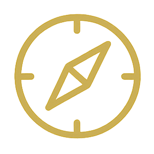 Kompas-icoon dat strategische richting en positionering voor hotels symboliseert.