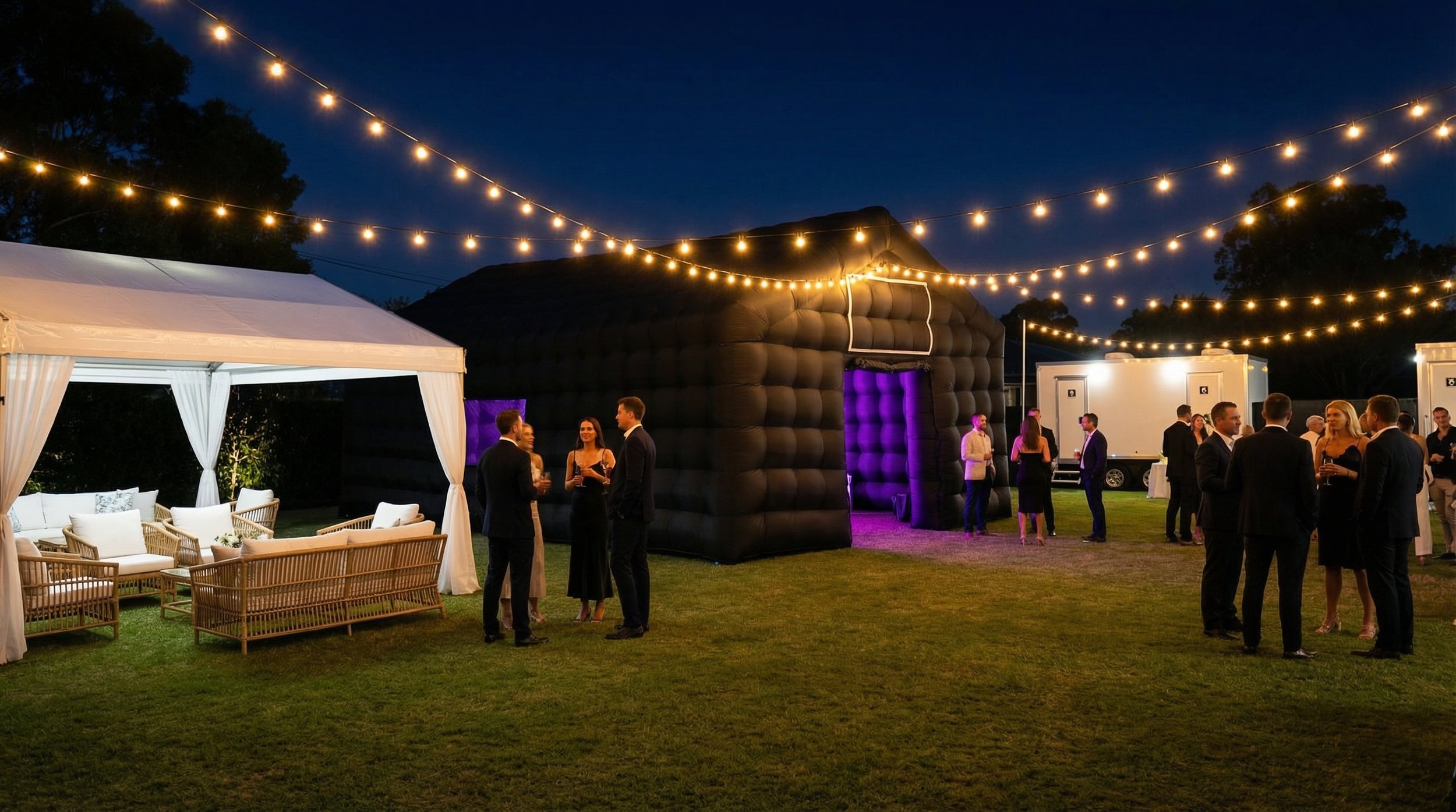 Inflatable wedding marquee hire Brisbane, unique wedding afterparty tent Sunshine Coast, engagement party inflatable nightclub Gold Coast, luxury wedding tent production SEQ.